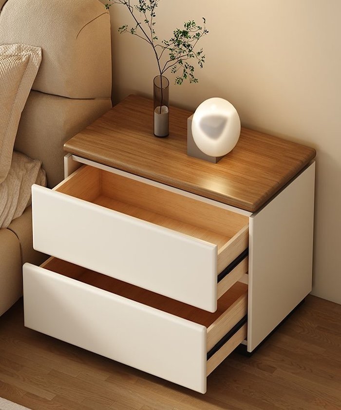 Silva Two-Drawer Nightstand – Walnut Top & Ivory Matte Body | Wooden Karigar - Image 3