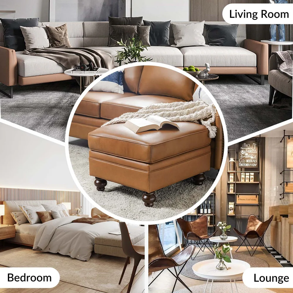 Livingston Traditional Ottoman – Cognac Brown & Espresso | Wooden Karigar - Image 3