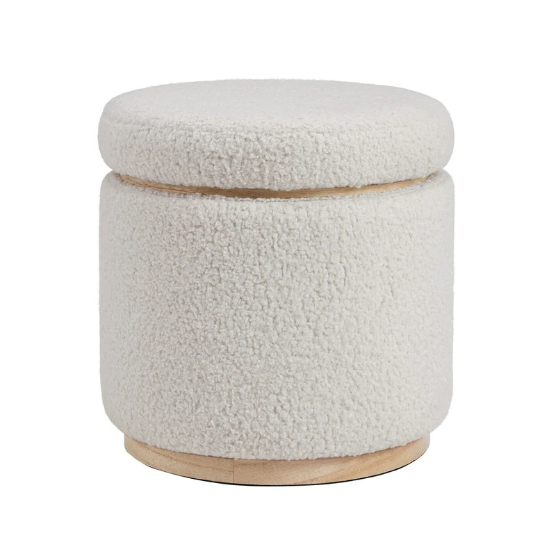 Kova Round Bouclé Storage Ottoman – Cream White | Wooden Karigar - Image 3
