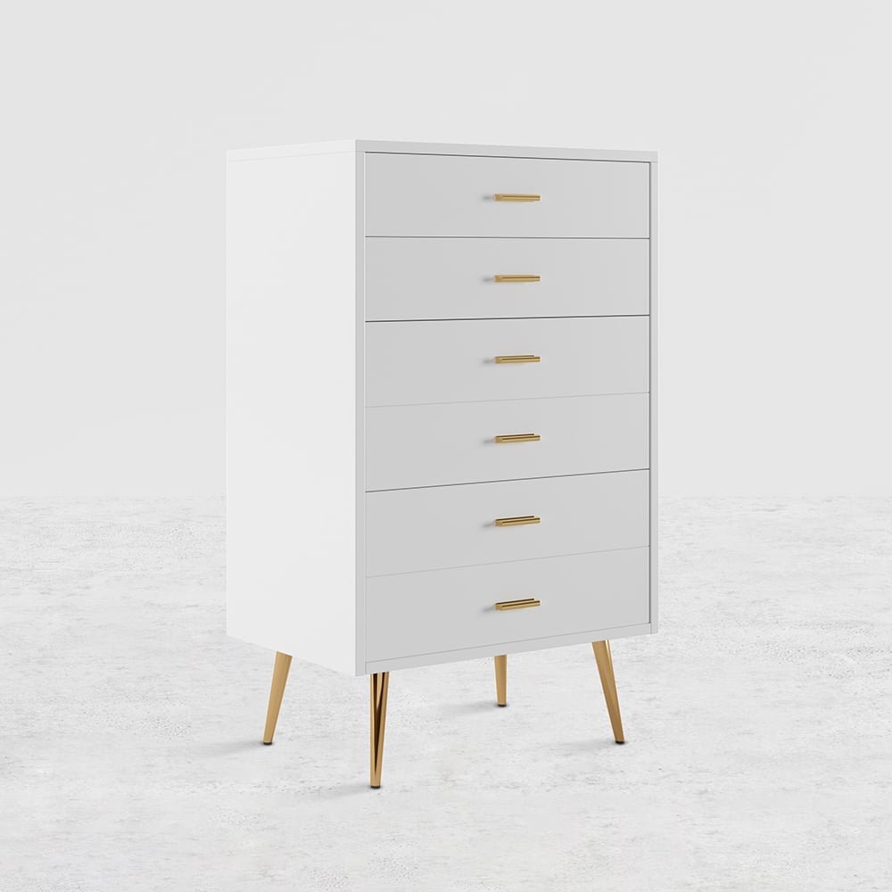 Aria 5-Drawer Tall Dresser – White & Gold | Wooden Karigar - Image 5