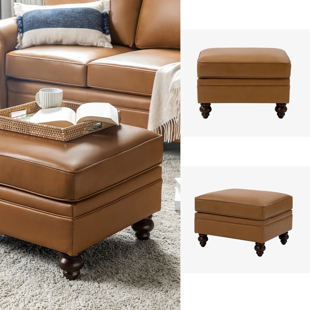 Livingston Traditional Ottoman – Cognac Brown & Espresso | Wooden Karigar - Image 4
