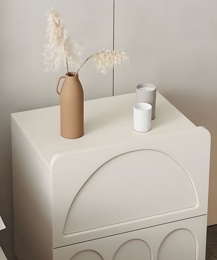 Arco Bedside Table – Frosted Almond Finish | Solid Wood Arched Bedside Table with Drawer - Image 5