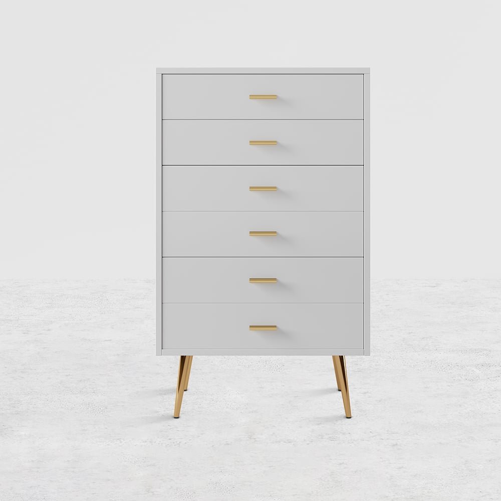 Aria 5-Drawer Tall Dresser – White & Gold | Wooden Karigar - Image 6