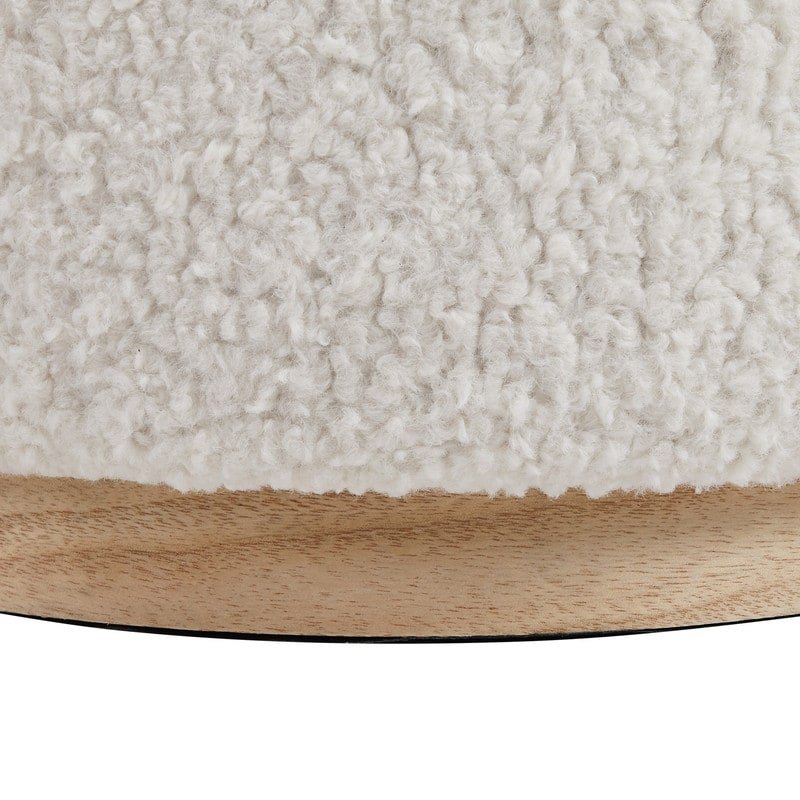 Kova Round Bouclé Storage Ottoman – Cream White | Wooden Karigar - Image 6