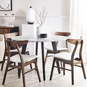 Arden Mid-Century Walnut Wood Dining Chair with Cream Upholstered Seat by Wooden Karigar